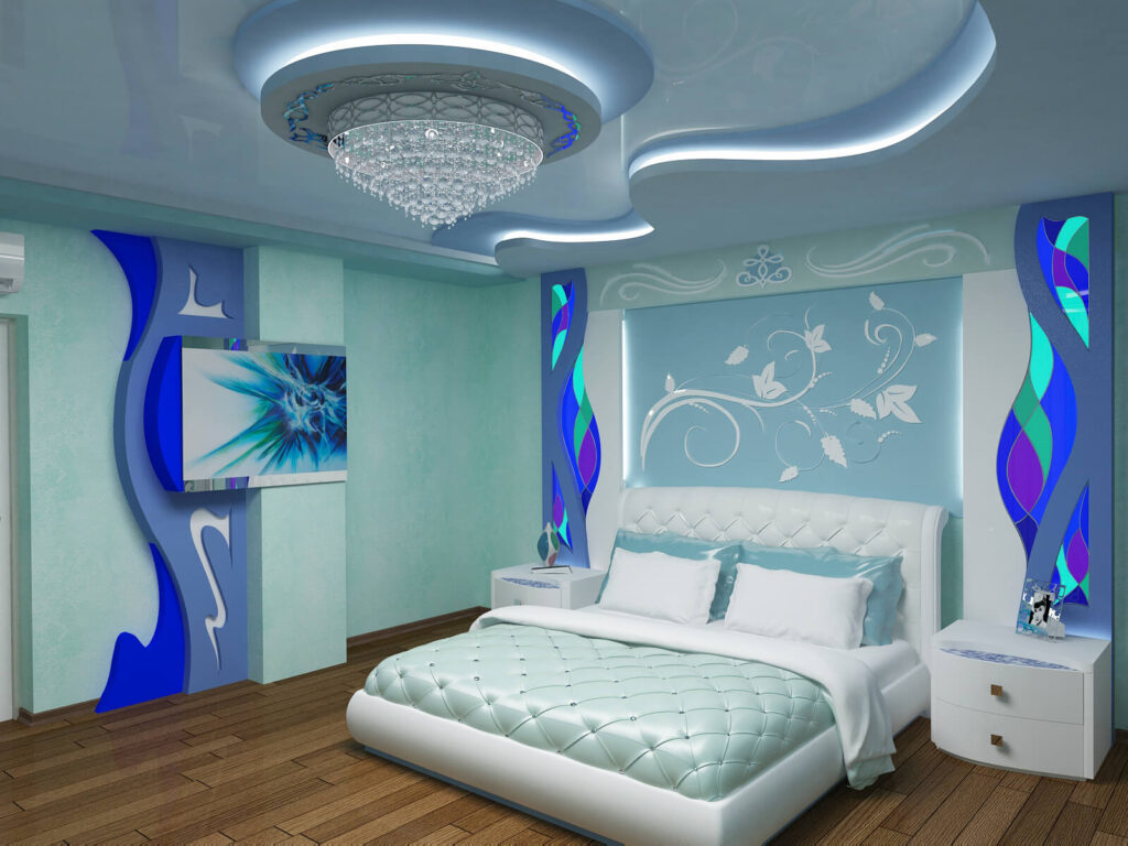 Interior Design Art Nouveau. Декоративне рельєфне панно, вітражі, форми і декоративні конструкції м'яко і плавно поєднуються при оформленні спальної кімнати в стилі модерн (Арт-Нуво)
