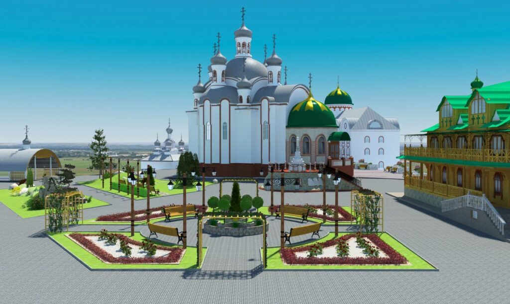 Ландшафтний дизайн біля церкви на території жіночого монастиря